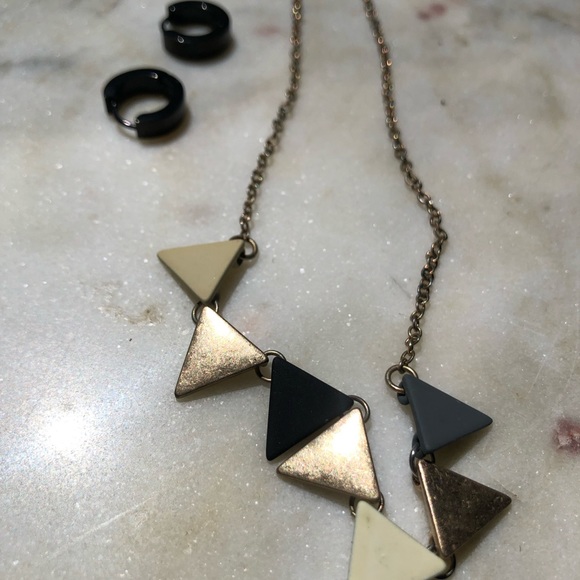 Fun geo set - metallic triangle necklace & glass or similar geometric hoops - Picture 3 of 5